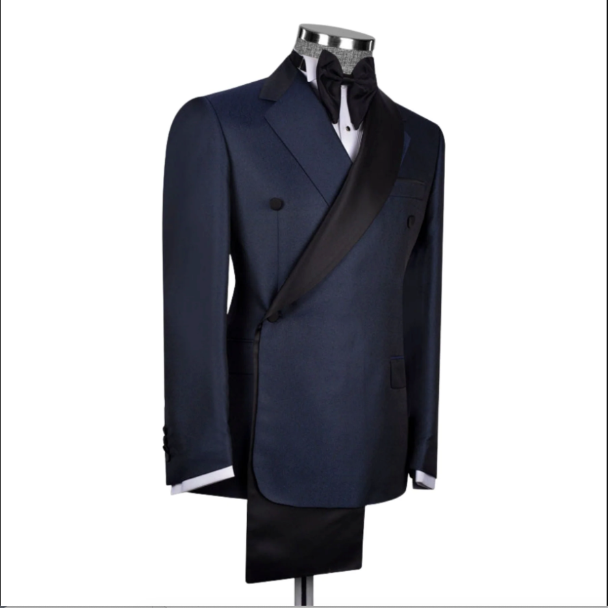Elite Elegance 2-Piece Men's Wedding Ensemble: Tailored Shawl Collar Double-Breasted Blazer & Trouser