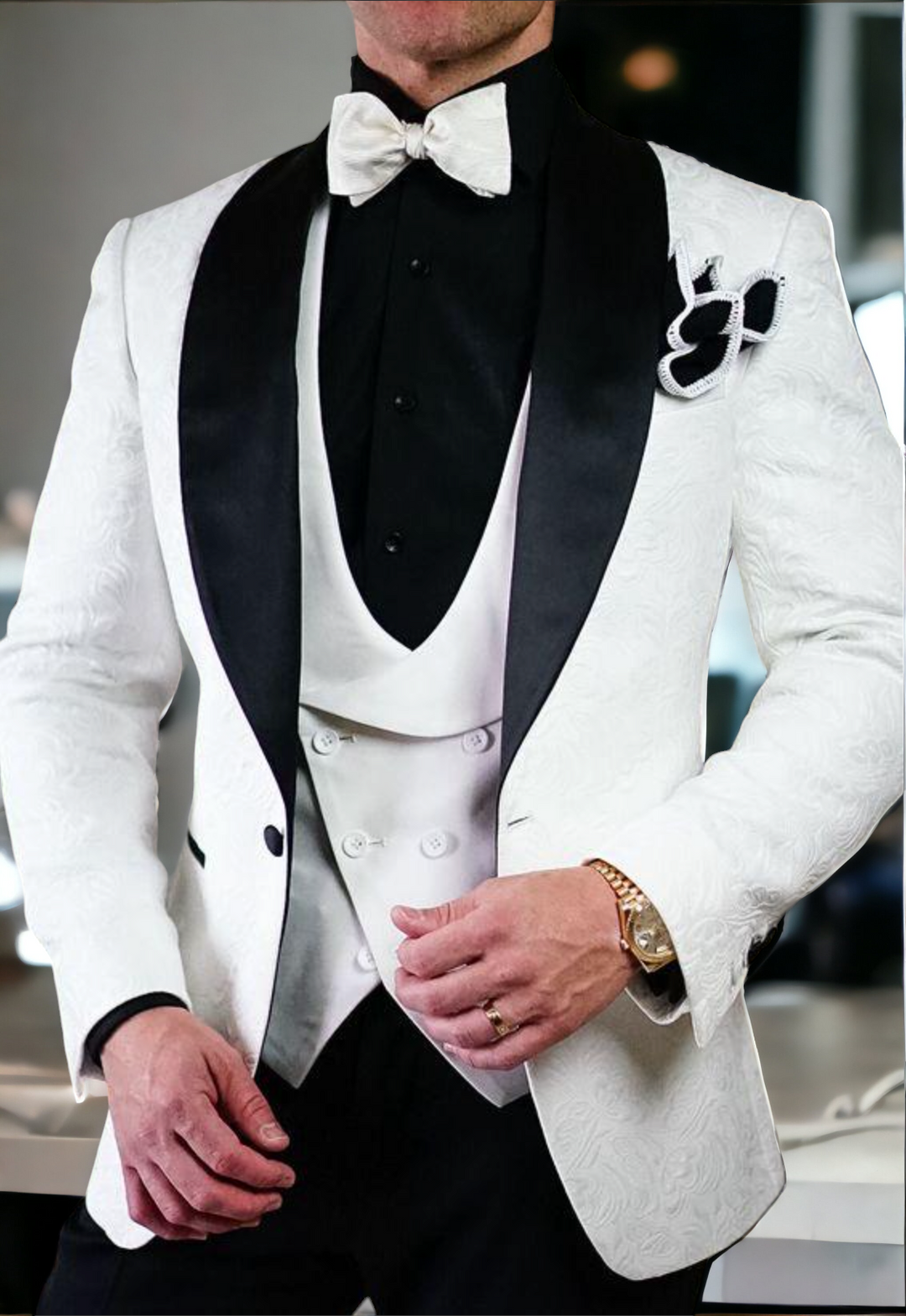 Italian Design Custom Black/Gold Detail 3 Piece Suit