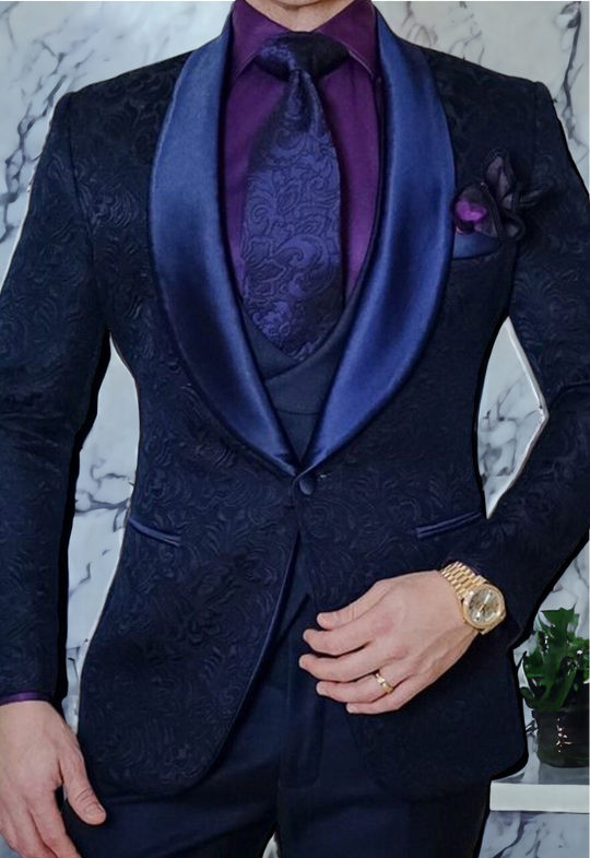 Italian Design Custom Black/Gold Detail 3 Piece Suit