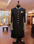 Luxury Black Long Sleeved Sherwani - Custom Made to Order