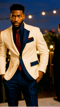 Navy Accent Cream Modern Suit – Sharp Contrast Lapel Edition
