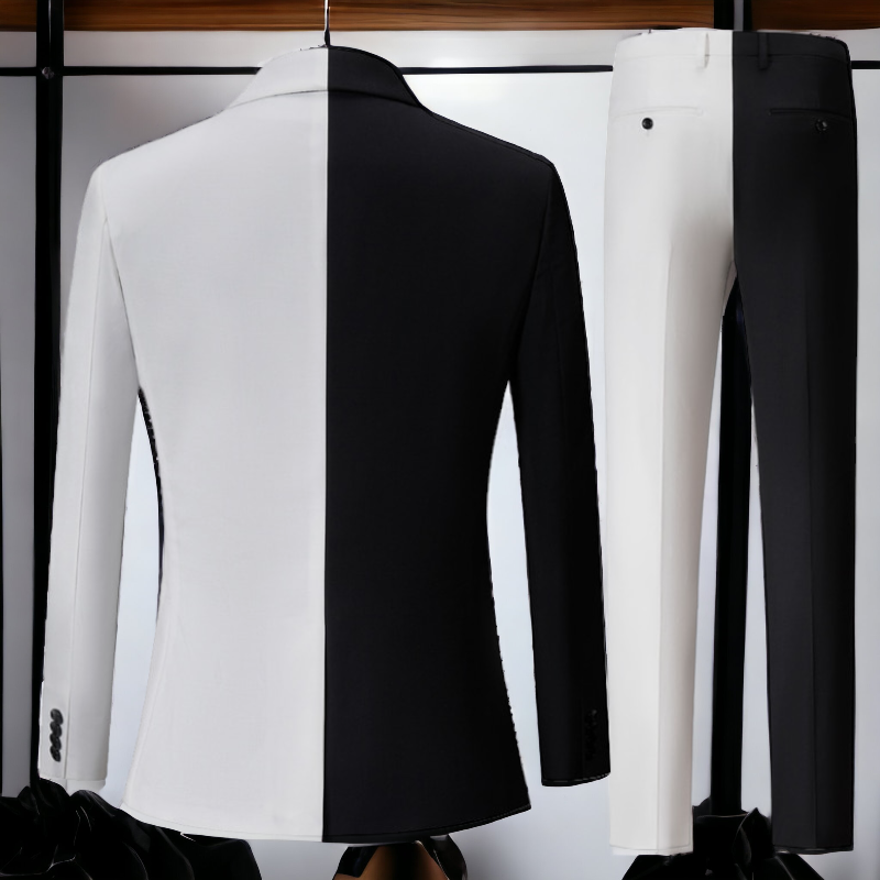 Black White Split Suit Custom made