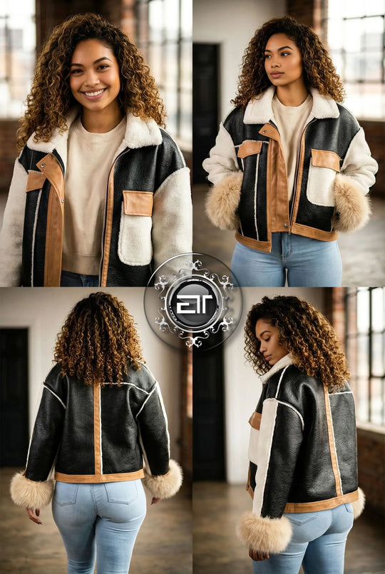 Colorblock Faux Fur Jacket With Fox Cuffs - ENE TRENDS -custom designed-personalized- tailored-suits-near me-shirt-clothes-dress-amazon-top-luxury-fashion-men-women-kids-streetwear-IG-best