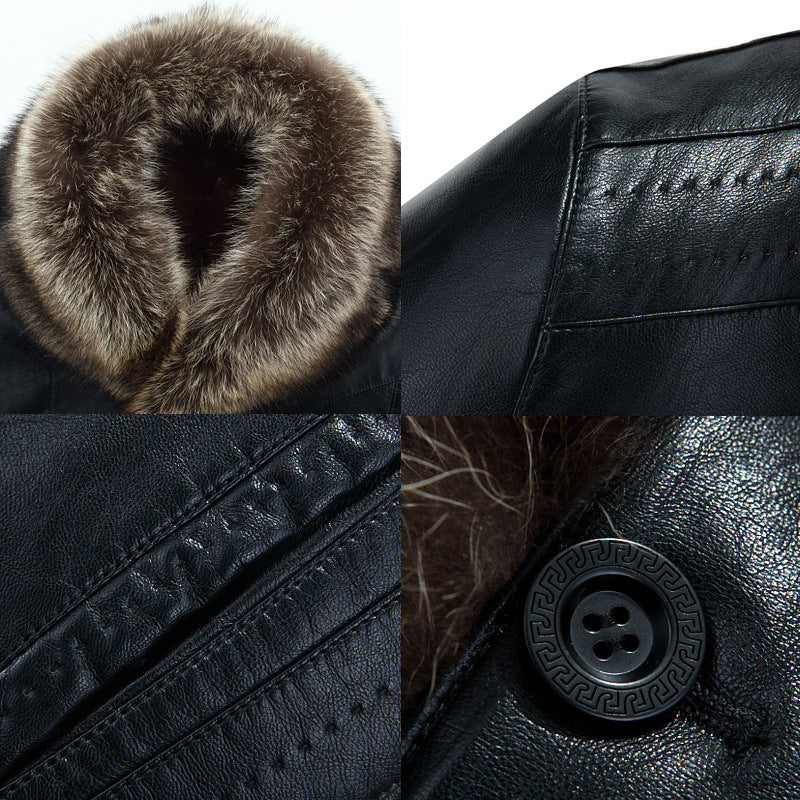 Urban Elegance Men's Leather Fur Collar Jacket