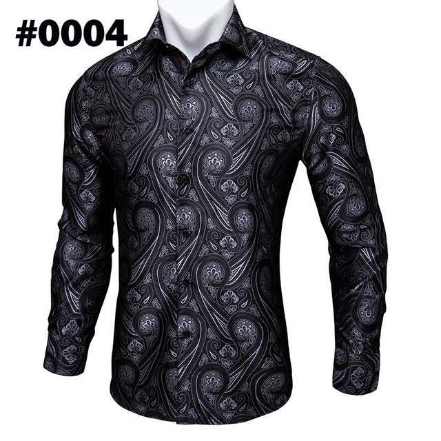 Paisley Floral Long Sleeve Silk Casual Men Shirts Designer Fit Barry Wang