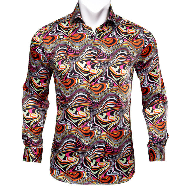 Paisley Floral Long Sleeve Silk Casual Men Shirts Designer Fit Barry Wang