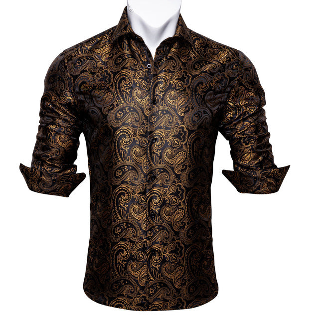 Paisley Floral Long Sleeve Silk Casual Men Shirts Designer Fit Barry Wang