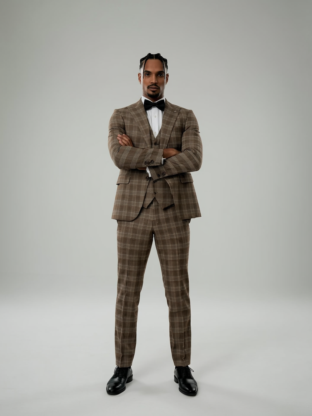 Mens Plaid Beige 3-Piece Suit Custom Tailor Made