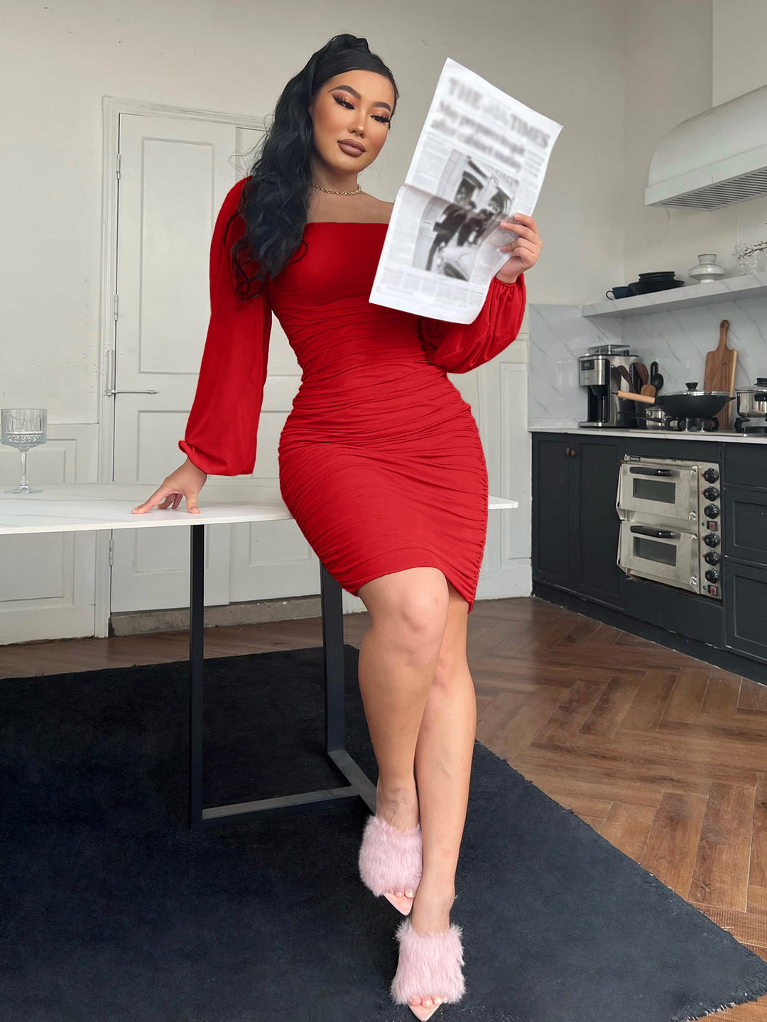 Ziana Zip-Back Ruched Bodycon Dress ENE TRENDS Ziana Zip-Back Ruched Bodycon Dress ENE TRENDS