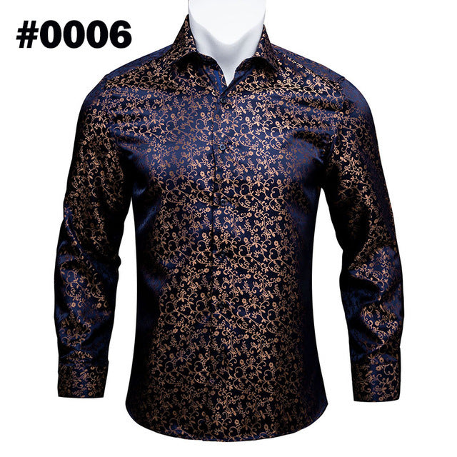 Paisley Floral Long Sleeve Silk Casual Men Shirts Designer Fit Barry Wang