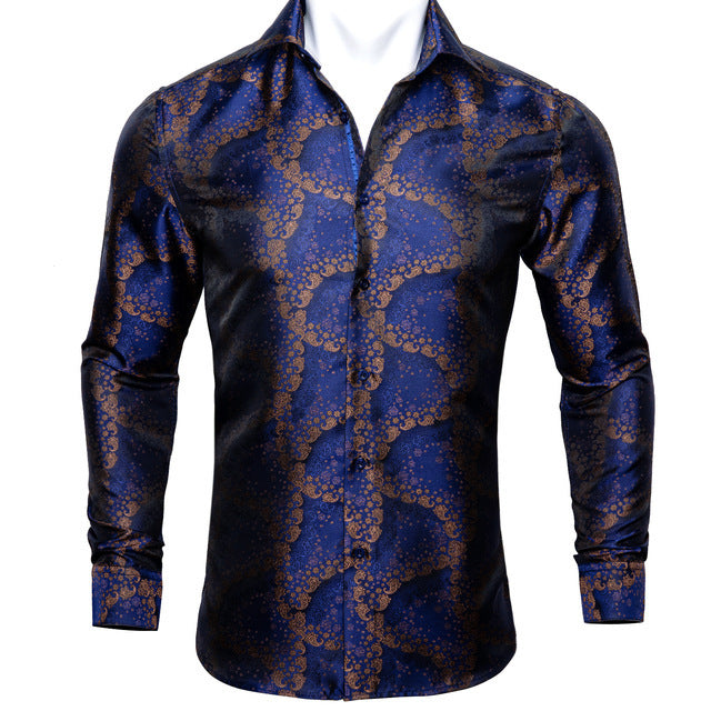 Paisley Floral Long Sleeve Silk Casual Men Shirts Designer Fit Barry Wang