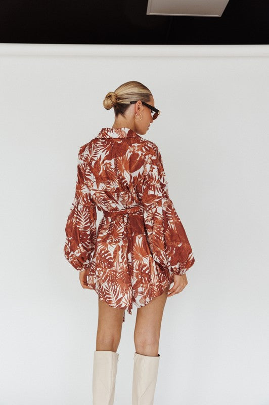 Sabrina Leaves Print Puff Sleeved Romper