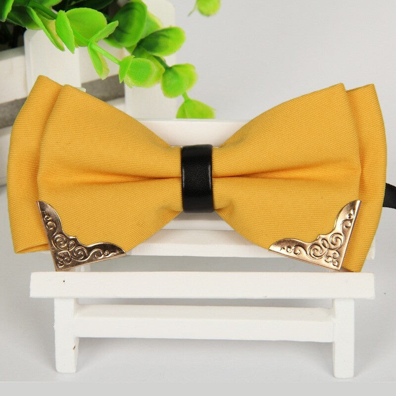 Elegant Polyester Bow Tie with Gold Accent Corners – Unisex Formal Accessory