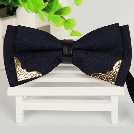 Elegant Polyester Bow Tie with Gold Accent Corners – Unisex Formal Accessory