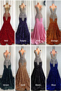 Luxury Royal Blue Prom Silver Diamonds Crystals Sequin Mermaid Gown
