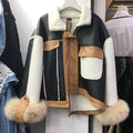 Colorblock Faux Fur Jacket With Fox Cuffs