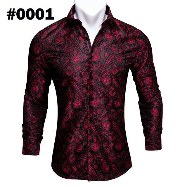 Paisley Floral Long Sleeve Silk Casual Men Shirts Designer Fit Barry Wang