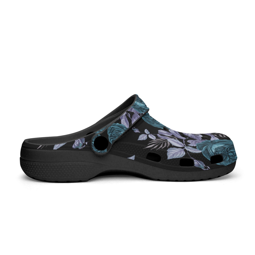 Teal Floral Blue Leaf Black-base Clogs - ENE TRENDS -custom designed-personalized- tailored-suits-near me-shirt-clothes-dress-amazon-top-luxury-fashion-men-women-kids-streetwear-IG-best