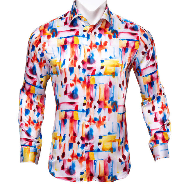 Paisley Floral Long Sleeve Silk Casual Men Shirts Designer Fit Barry Wang