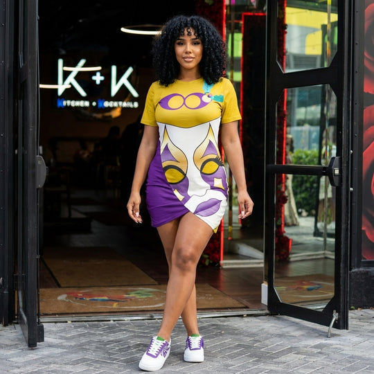 Mardi Gras Women's Short Sleeve Dress with Stacked Hem（Plus Size）
