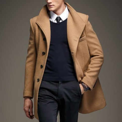 Mens Retro Splicing casual Woolen Style Coat Jacket Khaki/Blue