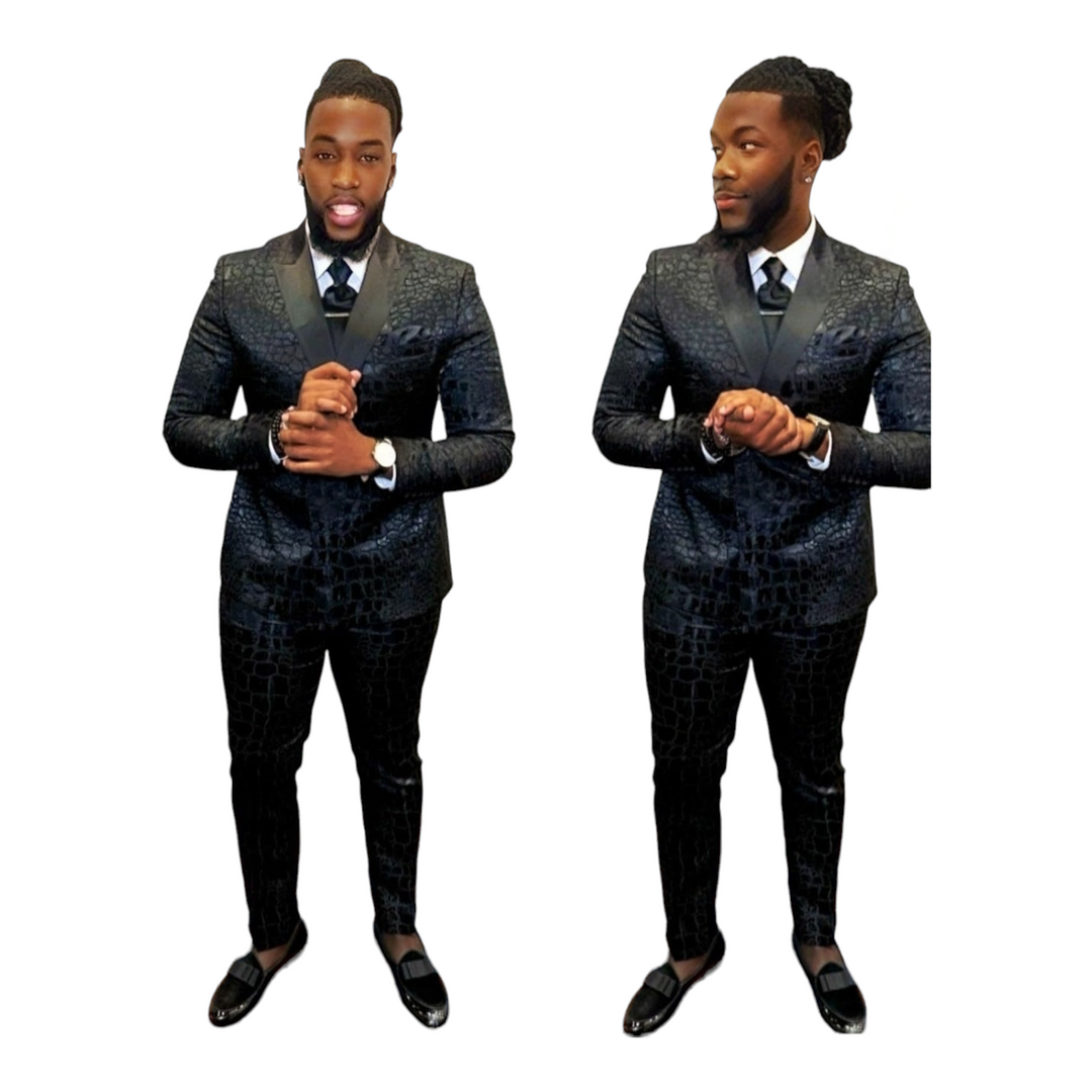 Midnight Majesty: Men's Jacquard Suit Tuxedo