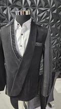 Handmade Custom Event Party Suit Designed by E.McCalla Suits - Leather Lapel w/ Spikes