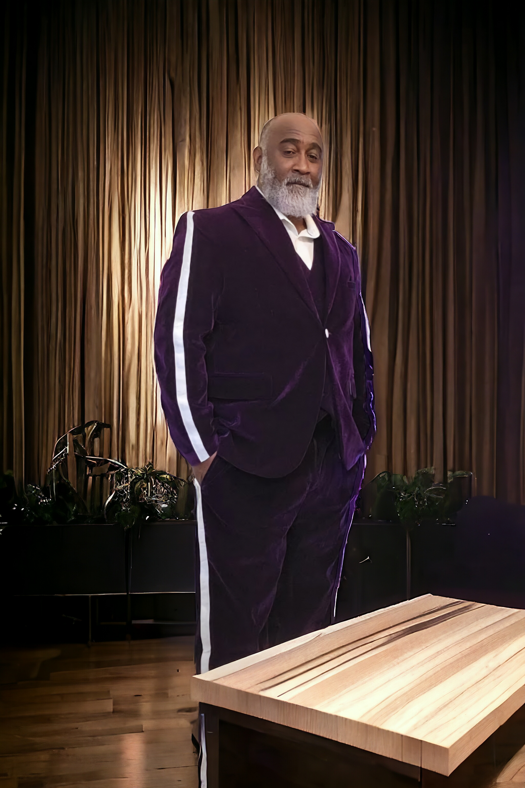 Ronnie's Velvet Elegance: Custom-Lined Three-Piece Suit for Men