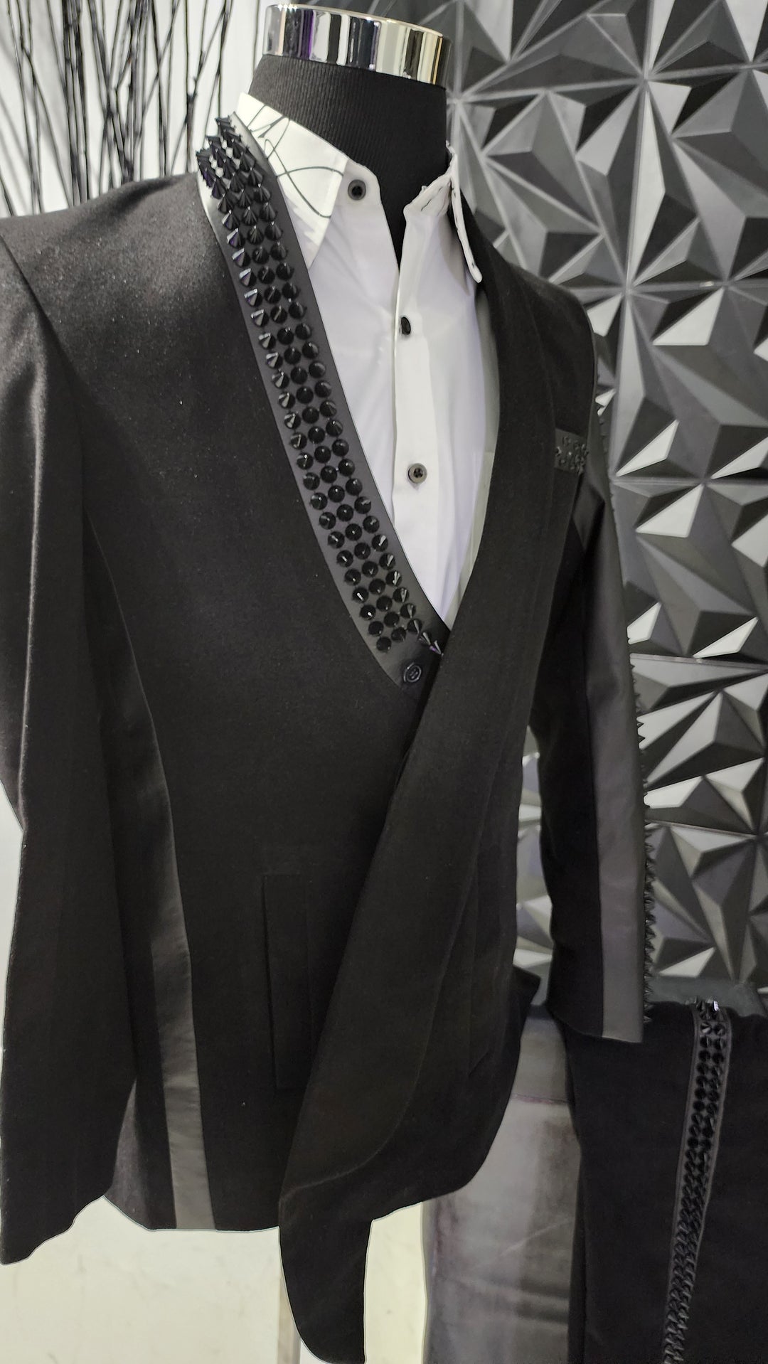 Handmade Custom Event Party Suit Designed by E.McCalla Suits - Leather Lapel