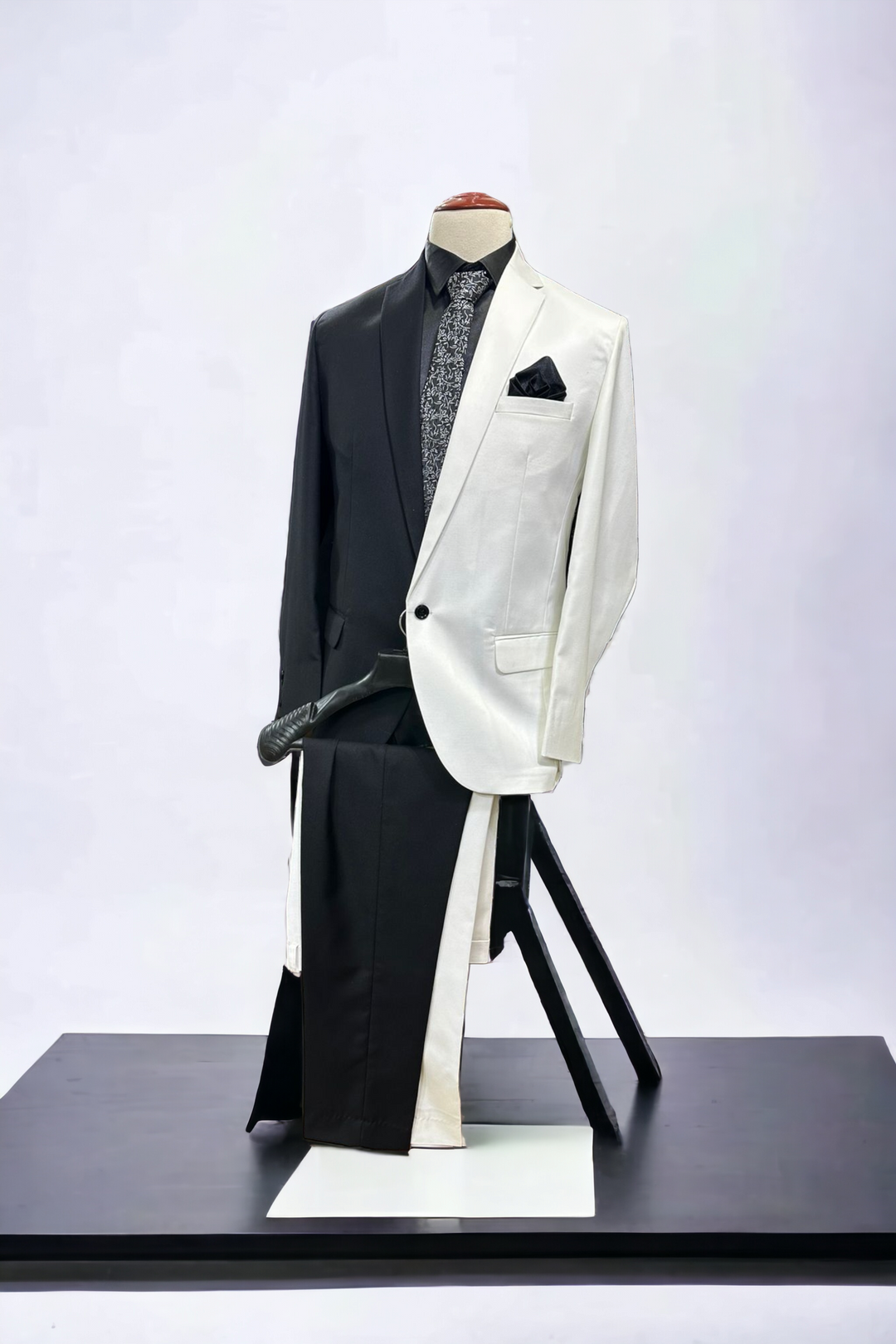 Wesley Black White Split Design SlimFit One Button 2 Piece Party Suit