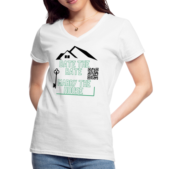 Date the Rate Marry The House Women's V-Neck T-Shirt - white