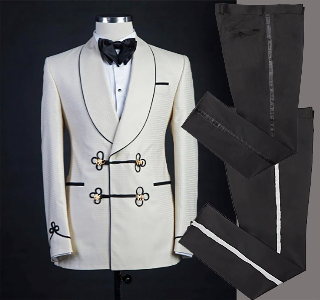 custom mens tuxedo_white_black_trim-special occation-ENE-trends-trending-wedding-perfect-pattern-quilted-gold button