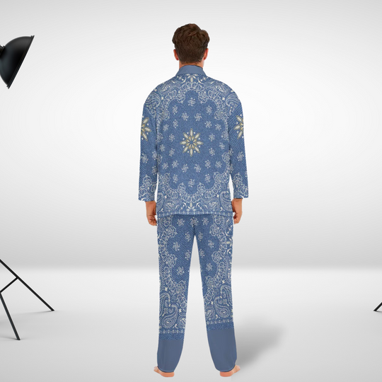 Paisley Drip Jean Effect Men's Imitation Silk Pajama Sets - ENE TRENDS -custom designed-personalized-near me-shirt-clothes-dress-amazon-top-luxury-fashion-men-women-kids-streetwear-IG