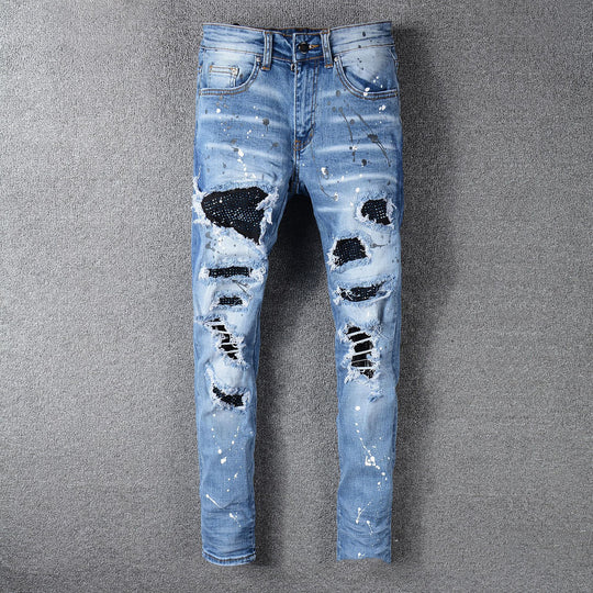 Grams Men's Painted whiskered patched jeans - ENE TRENDS -custom designed-personalized-near me-shirt-clothes-dress-amazon-top-luxury-fashion-men-women-kids-streetwear-IG