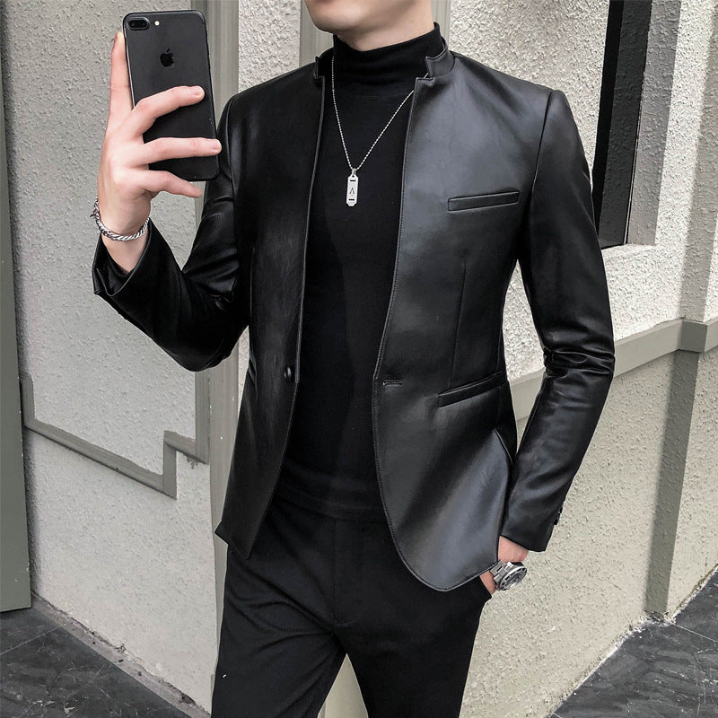 Men's Slim One Button Business Casual PU Leather Jacket - ENE TRENDS -custom designed-personalized-near me-shirt-clothes-dress-amazon-top-luxury-fashion-men-women-kids-streetwear-IG