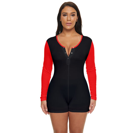Black Red Long Sleeve Boyleg Bodysuit + Swimsuit - ENE TRENDS -custom designed-personalized-near me-shirt-clothes-dress-amazon-top-luxury-fashion-men-women-kids-streetwear-IG