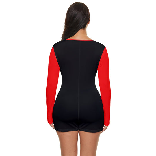 Black Red Long Sleeve Boyleg Bodysuit + Swimsuit - ENE TRENDS -custom designed-personalized-near me-shirt-clothes-dress-amazon-top-luxury-fashion-men-women-kids-streetwear-IG