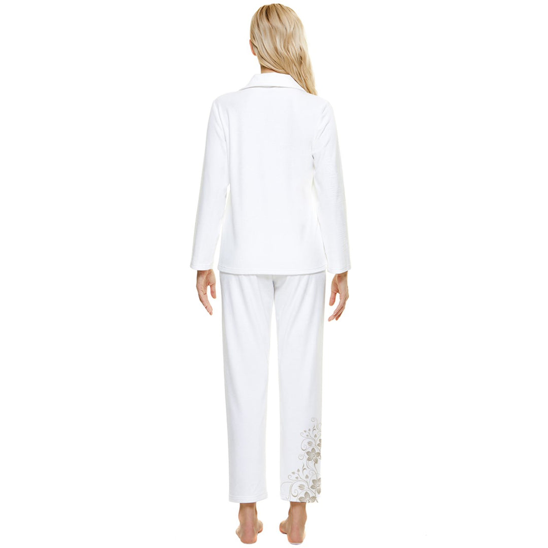 Planted Women's White Long Sleeve Velvet Pocket Pajamas Set - ENE TRENDS -custom designed-personalized-near me-shirt-clothes-dress-amazon-top-luxury-fashion-men-women-kids-streetwear-IG
