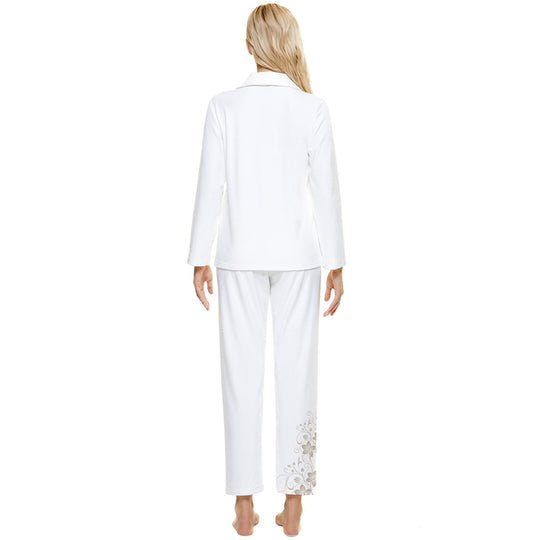 Planted Women's White Long Sleeve Velvet Pocket Pajamas Set - ENE TRENDS -custom designed-personalized-near me-shirt-clothes-dress-amazon-top-luxury-fashion-men-women-kids-streetwear-IG