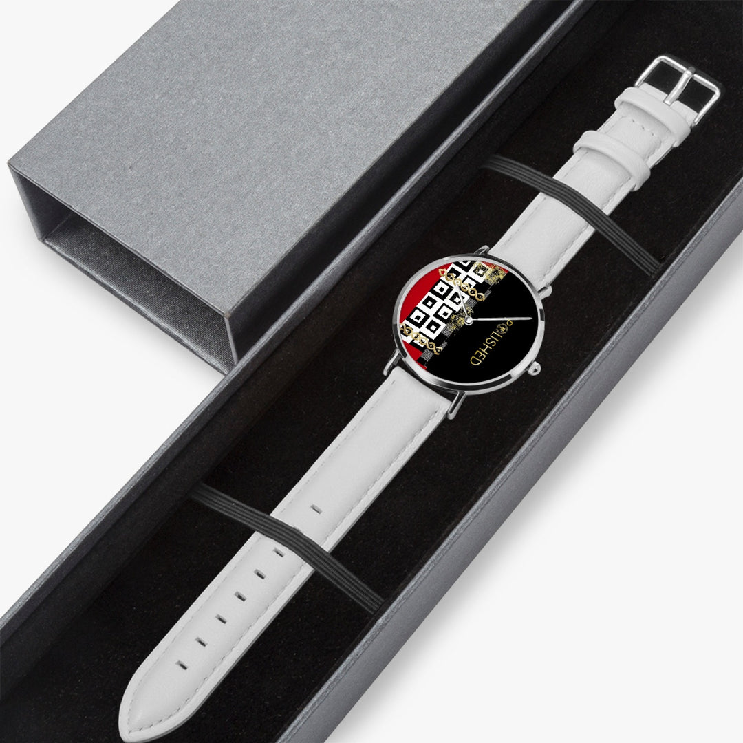 Polished Punteggiato Ultra-Thin Leather Strap Quartz Watch (Silver) - ENE TRENDS -custom designed-personalized-near me-shirt-clothes-dress-amazon-top-luxury-fashion-men-women-kids-streetwear-IG