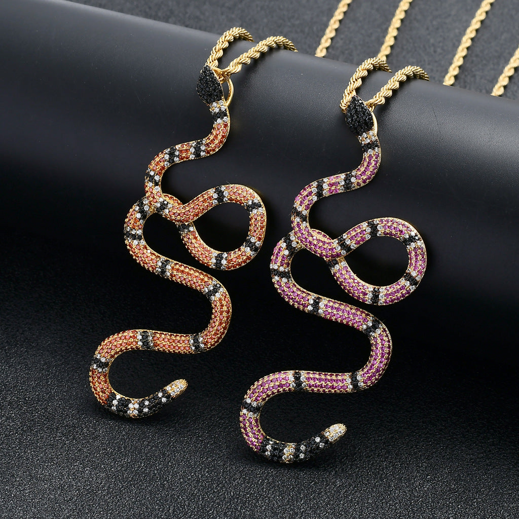 Amazing animal snake pendant necklace with rope chain gold color bling cubic zircon hip hop jewelry for gift will satisfy all of your requirements in those circumstances., ENETRENDS.COM