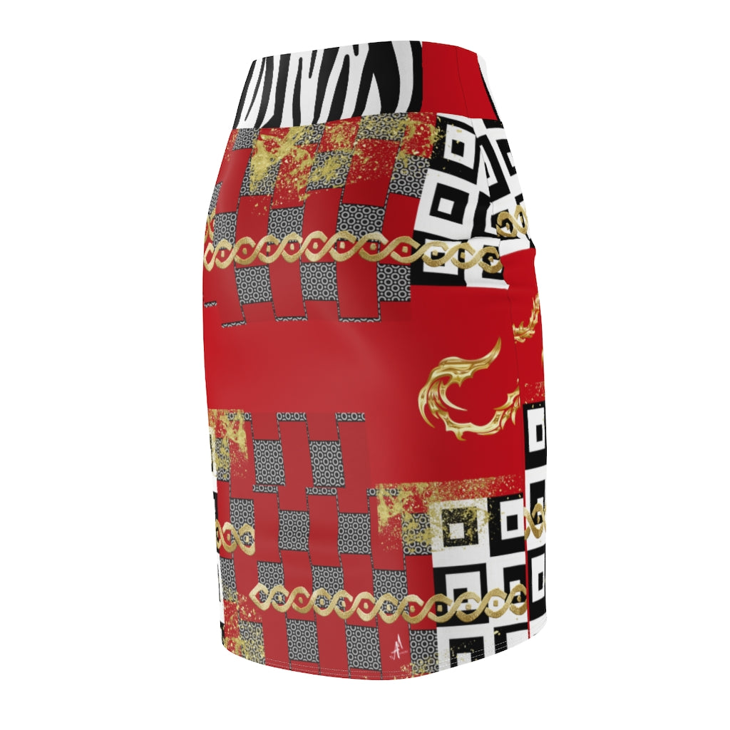 Red Polished Punteggiato Pencil Skirt - ENE TRENDS -custom designed-personalized-near me-shirt-clothes-dress-amazon-top-luxury-fashion-men-women-kids-streetwear-IG