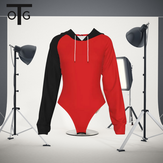 OTG Red Black Marble Women's Raglan Sleeve Hooded Bodysuit - ENE TRENDS -custom designed-personalized-near me-shirt-clothes-dress-amazon-top-luxury-fashion-men-women-kids-streetwear-IG-best