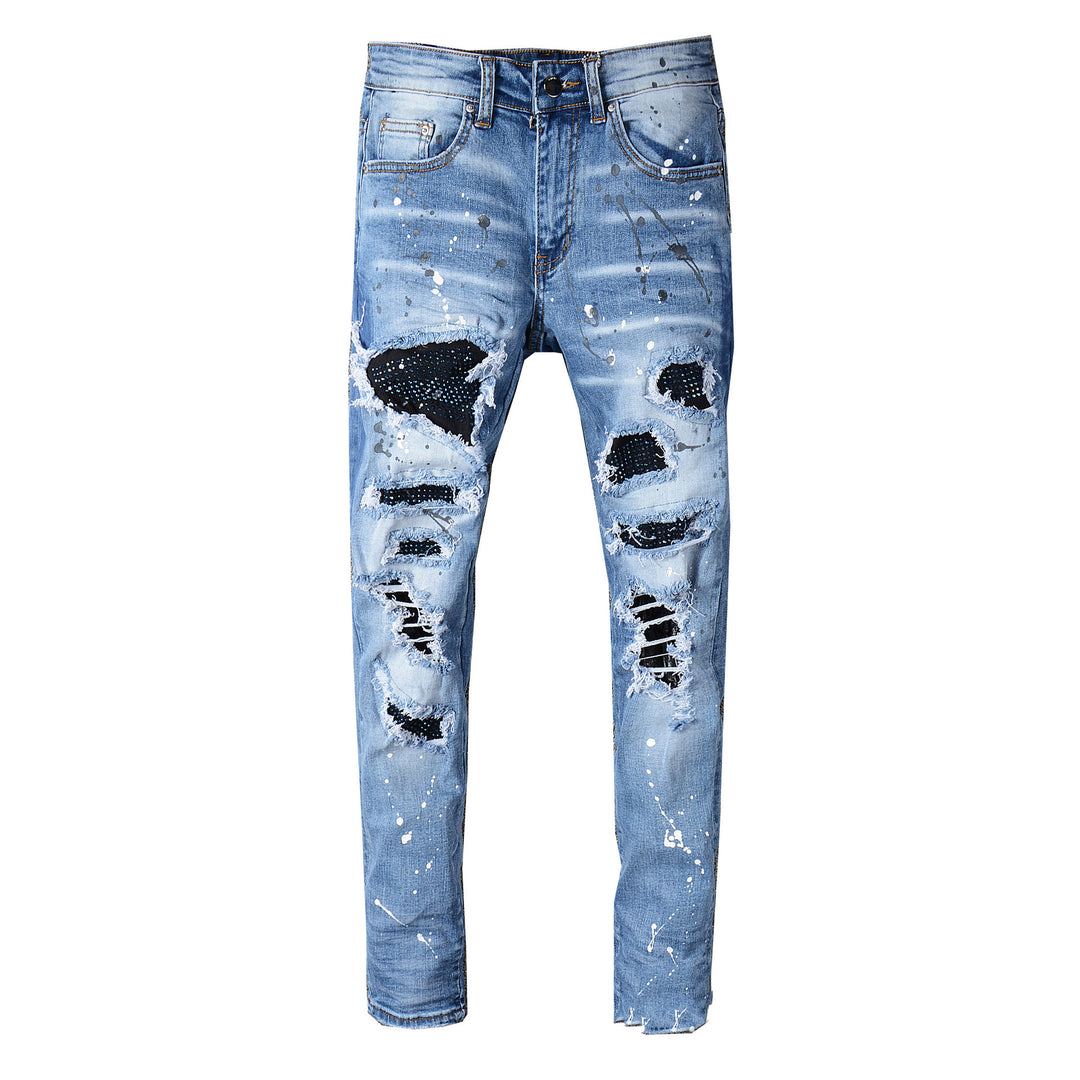 Grams Men's Painted whiskered patched jeans - ENE TRENDS -custom designed-personalized-near me-shirt-clothes-dress-amazon-top-luxury-fashion-men-women-kids-streetwear-IG