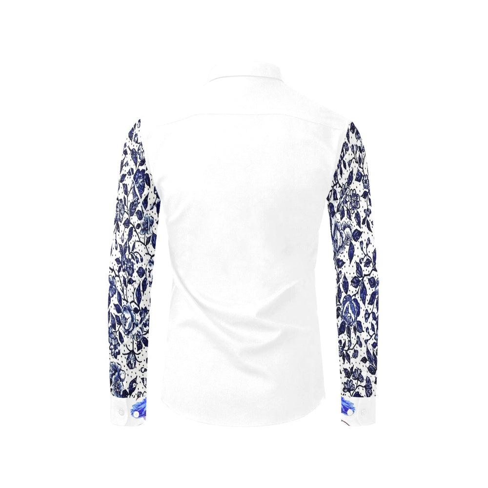 Blue Rose Vine Men's Printed Sleeve Collar Casual Dress Shirt - ENE TRENDS -custom designed-personalized-near me-shirt-clothes-dress-amazon-top-luxury-fashion-men-women-kids-streetwear-IG