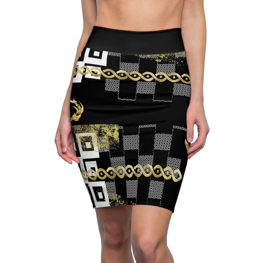 B Black Polished Punteggiato Pencil Skirt - ENE TRENDS -custom designed-personalized-near me-shirt-clothes-dress-amazon-top-luxury-fashion-men-women-kids-streetwear-IG