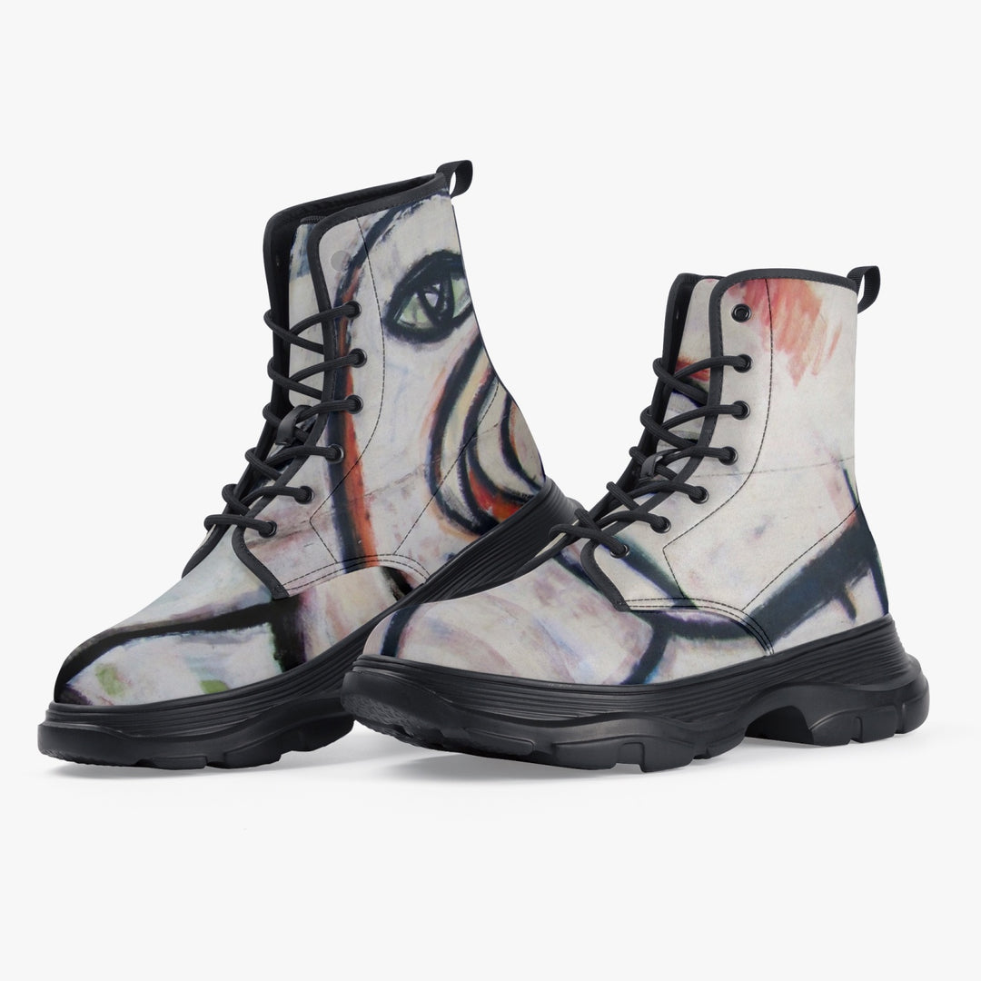 Abstract Gemini Leather Chunky Boots - ENE TRENDS -custom designed-personalized-near me-shirt-clothes-dress-amazon-top-luxury-fashion-men-women-kids-streetwear-IG-best