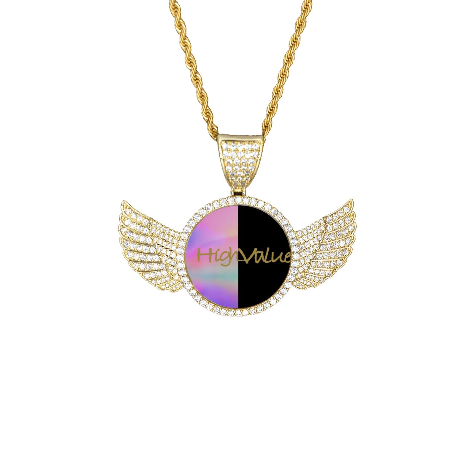 High Value Wings Bling Pendant with Rope Chain Necklace Gold Edition
