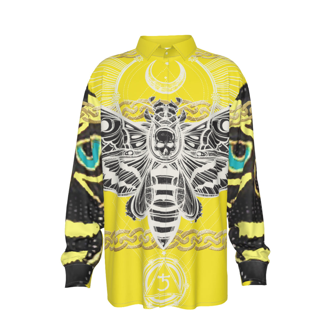 Bee Fly Men's Imitation Silk Long-Sleeved Shirt_robert-graham-luxury-designer