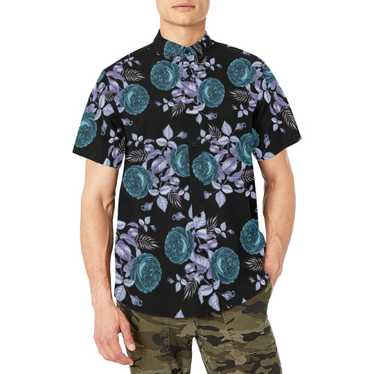 Teal Rose Men's Short Sleeve Shirt with Chest Pocket - ENE TRENDS -custom designed-personalized-near me-shirt-clothes-dress-amazon-top-luxury-fashion-men-women-kids-streetwear-IG
